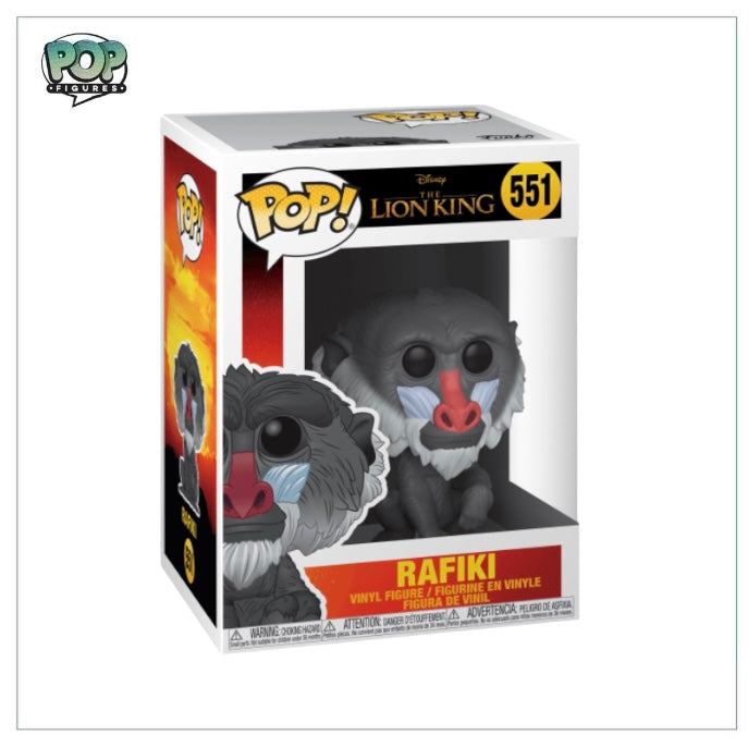 Funko Pop! figure of Rafiki from The Lion King, holding a staff and smiling, with colorful details and big eyes.