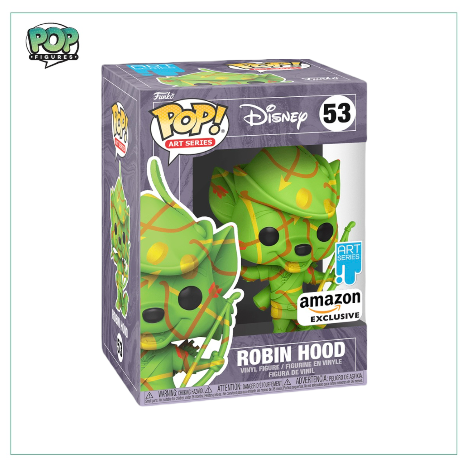 Funko Pop! Disney Robin Hood #53, part of the Artist Series, featuring a stylized design, exclusive to Amazon.