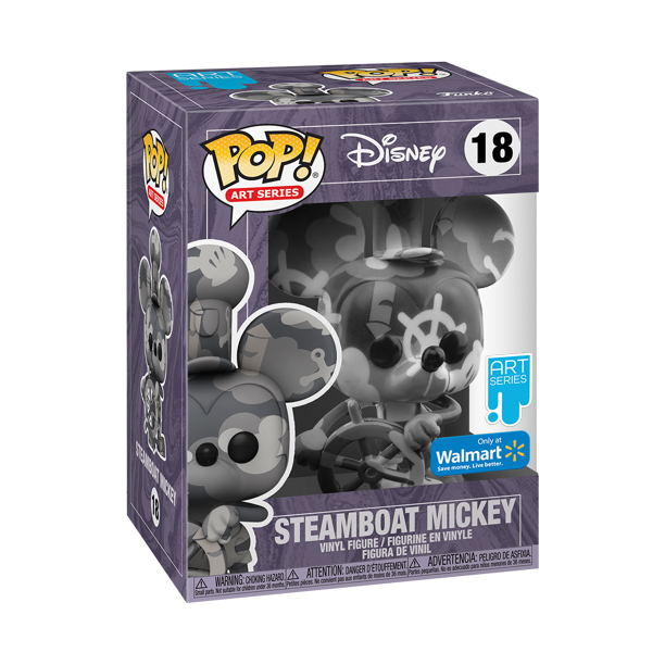 Funko Pop! #18 Steamboat Mickey from the Art Series, showcasing a vintage Disney character, available exclusively at Walmart.