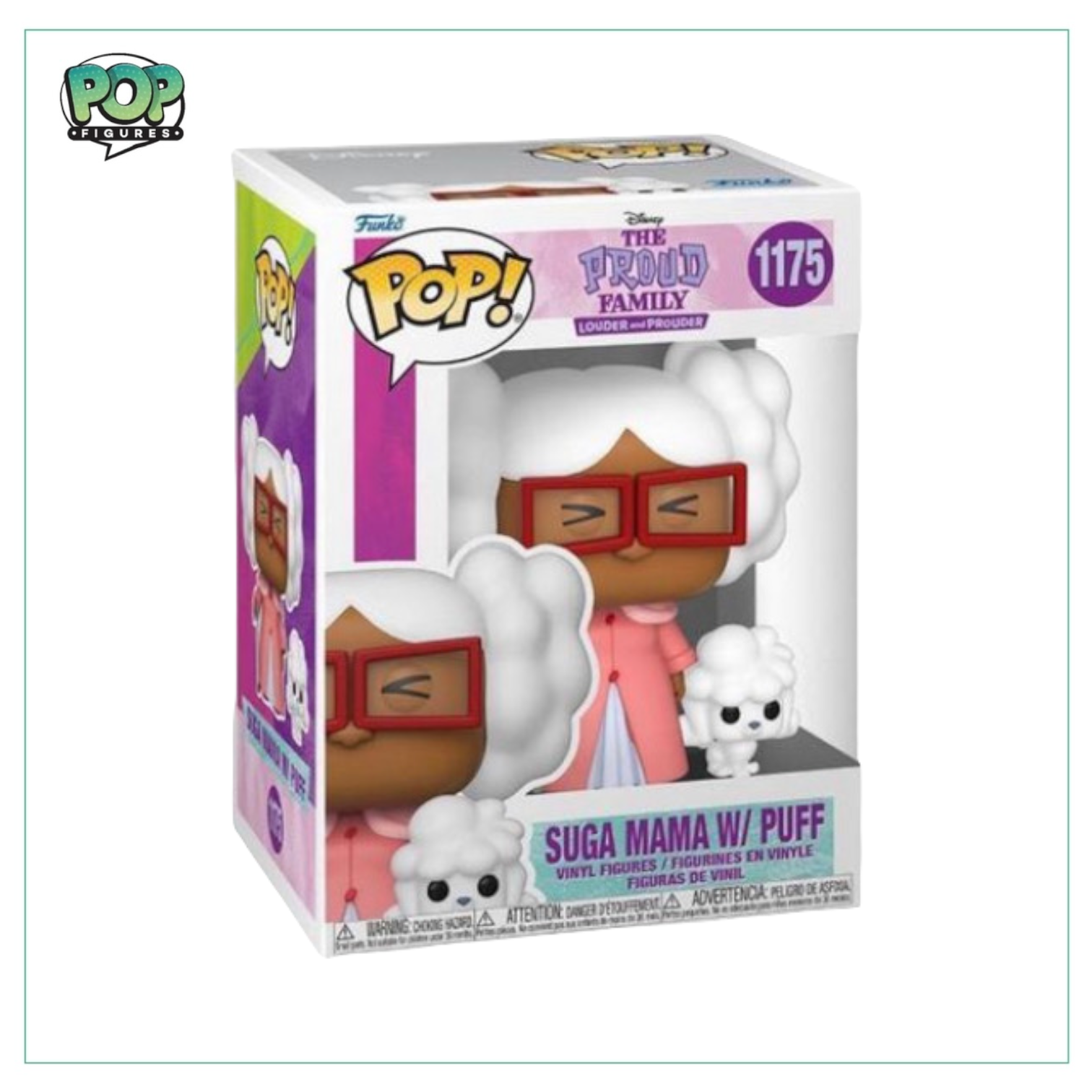 Funko Pop! of Suga Mama with Puff from The Proud Family, showcasing her iconic outfit and playful expression.