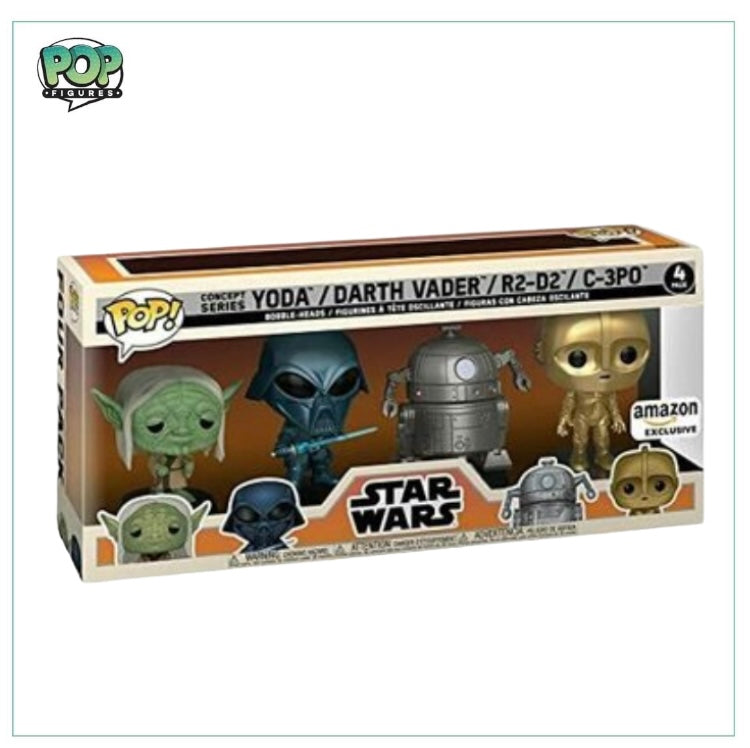 Concept Series Yoda / Darth Vader / R2-D2 / C-3PO Funko Deluxe 4 Pack! Star Wars, Amazon Exclusive