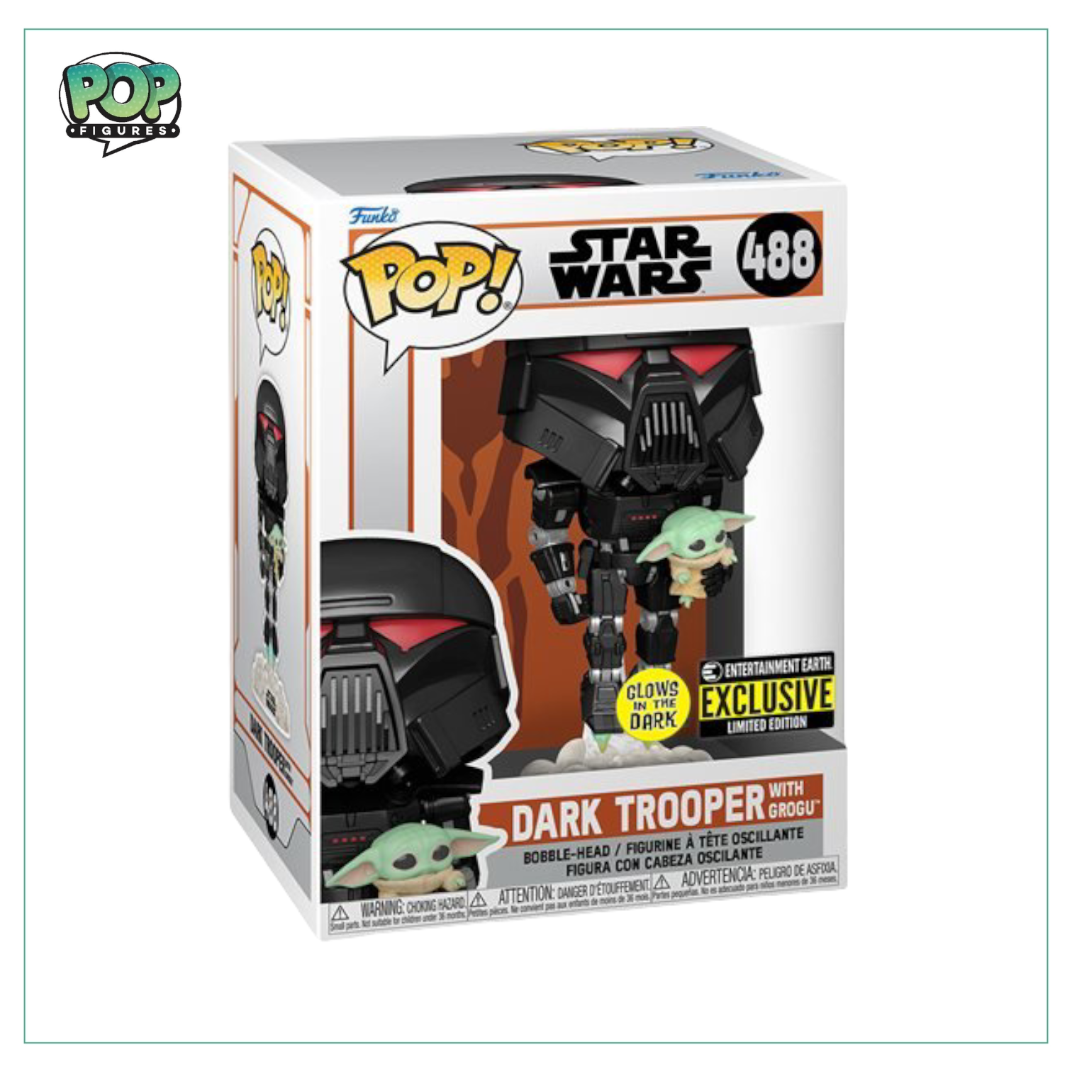 Dark Trooper With Grogu (Glows in the Dark) #488 Funko Pop! - Star Wars - Entertainment Earth Exclusive