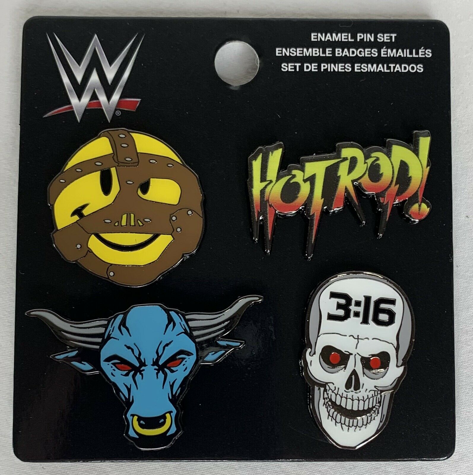 The Rock, Stone Cold, Hot Rod, Mankind 4 Pack Enamel Pin Set! WWF